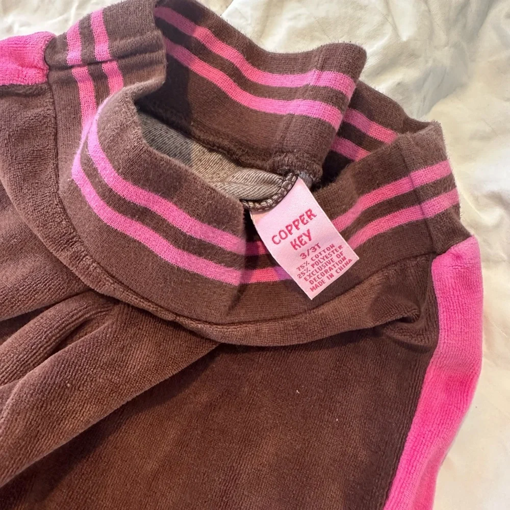 Vintage Y2K Copper Key Toddler Pink & Brown Star Velour Pants